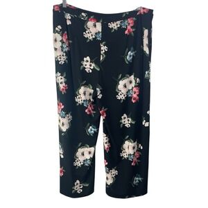 J Jill Womens Pants Large Black Floral Wearever Collection Wide Leg Cropped‎